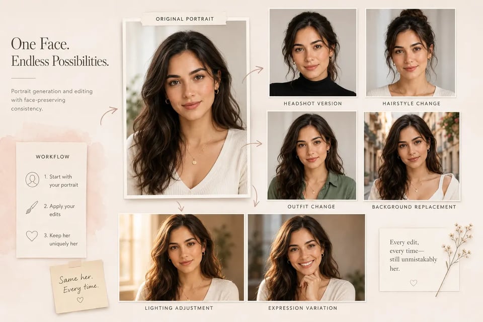 Face-Preserving Portrait Generation and Editing