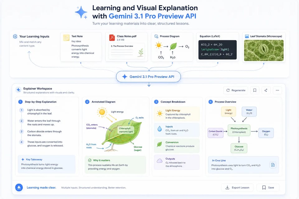 Learning and Visual Explanation with Gemini 3.1 Pro Preview API
